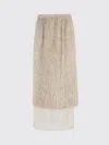 Alysi Fringe Overlay Midi Skirt With Tulle Underskirt In Neutral