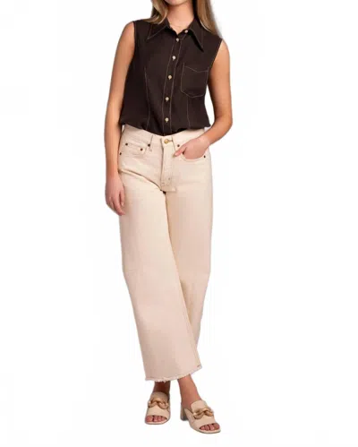 Alysi Sleeveless Button Up Top In Carbon In Black