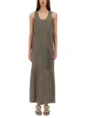 Alysi Sleeveless Leather Maxi Dress With Deep V-neckline In Grey