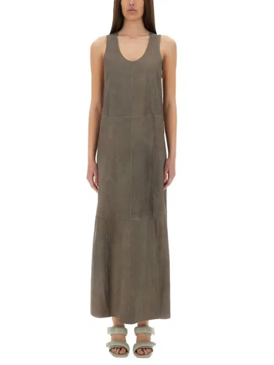 Alysi Sleeveless Leather Maxi Dress With Deep V-neckline In Grey