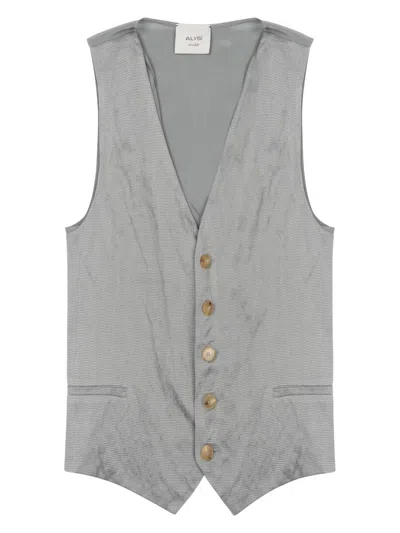 Alysi Sleeveless Silk Button-front Vest In Grey