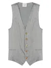 Alysi Soft Grey Sleeveless Vest With Textured Fabric And Button Detail In Gray