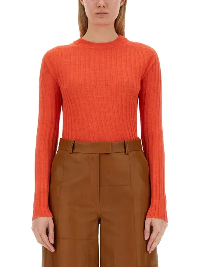 Alysi Slim Fit Ribbed Knit Sweater In Orange