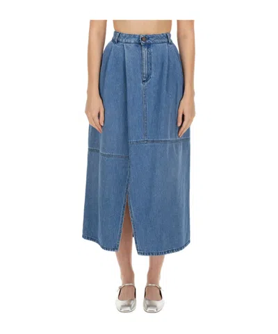 ALYSI ALYSI SLIT-DETAILED PLEATED DENIM SKIRT