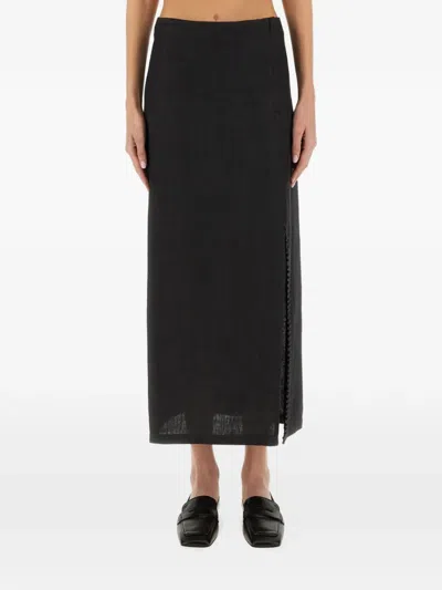 Alysi Slit Linen Skirt In Black