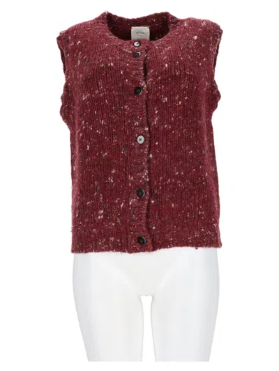 Alysi Speckled Knitted Button-down Wool-blend Vest In Burgundy