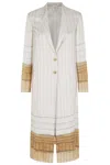 Alysi Single Breasted Striped Coat In White