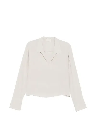 Alysi Spread-collar Long-sleeve Blouse In White