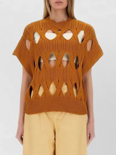 Alysi Spring Knit Jersey Top Crew Neck In Brown