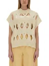 Alysi Beige Knitted Crew Neck T-shirt In Neutral