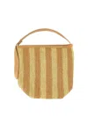 Alysi Textured Straw Bag With Leather Handle In Beige