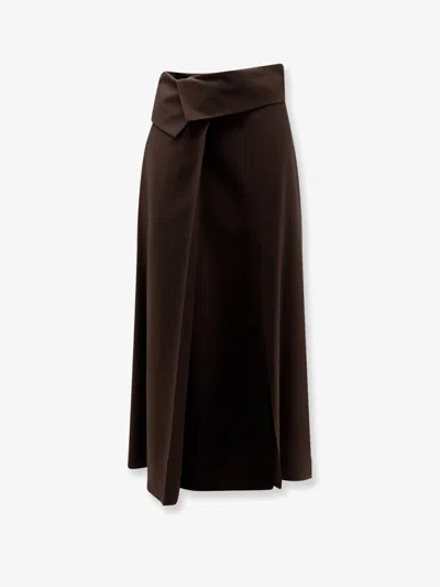 Alysi Stretch Virgin Wool Long Skirt In Brown