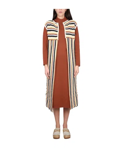 ALYSI ALYSI STRIPE DETAILED KNITTED GILET