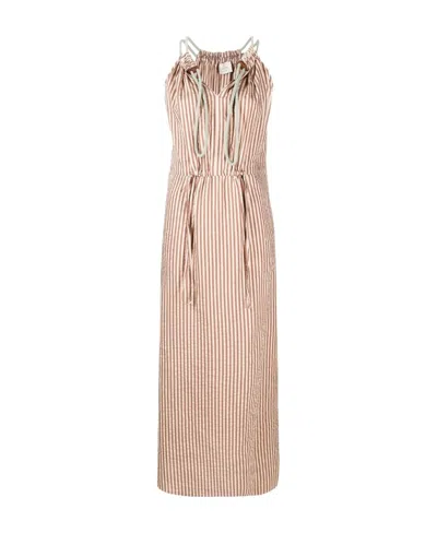 Alysi Stripe-print Midi Dress In Nude