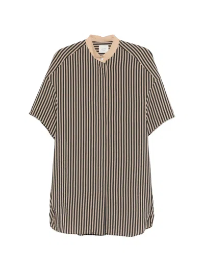 Alysi Striped Band-collar Mini Dress In Brown