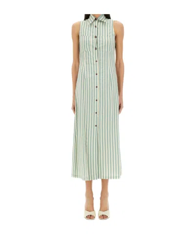 Alysi Striped Button-down Midi Dress In Green