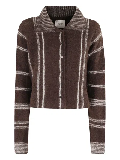 Alysi Striped Buttoned Cardigan In Brown