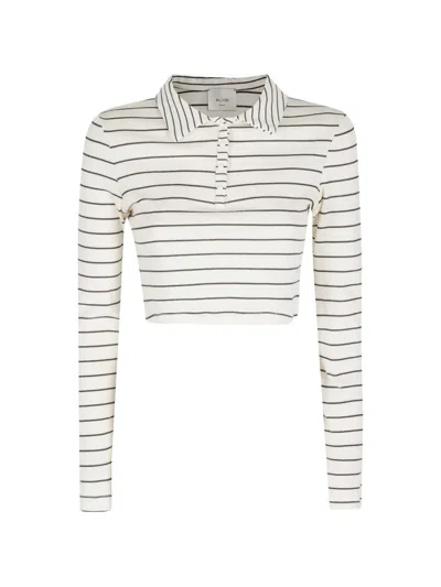 Alysi Striped Collared Polo Shirt In White