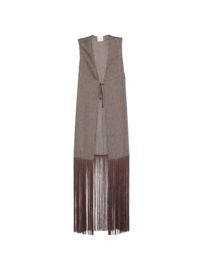 Alysi Striped Fringe-detail Waistcoat In Brown