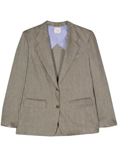 Alysi Striped Linen Blend Blazer In Brown