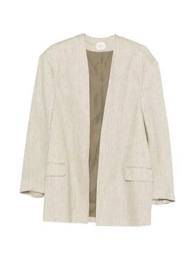 Alysi Striped Pocketed Blazer In Neutral