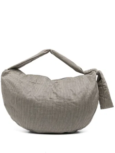 Alysi Large Striped Shoulder Bag In Grey