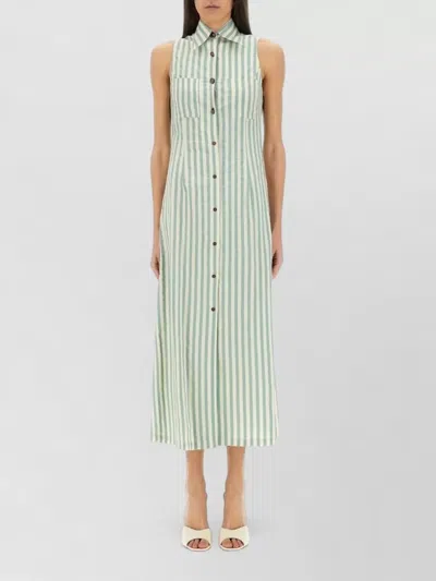 Alysi Striped Sleeveless Chemisier Dress Side Slit In Green