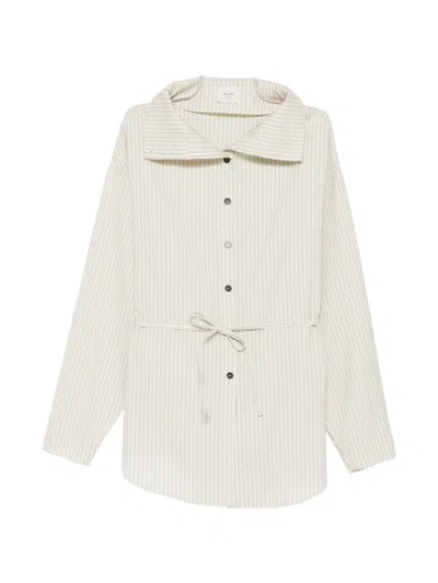 Alysi Striped Tie-waist Shirt In Neutral