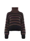 Alysi Wool Striped Turtleneck Sweater In Black