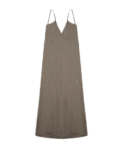 Alysi Striped V-neck Slip Dress In Brown