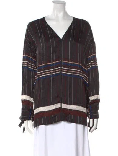 Pre-owned Alysi Striped V-neck Top In Black