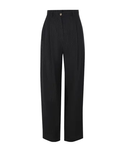Alysi Striped Wide Leg Trousers In Black