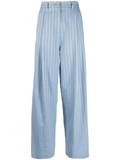 Alysi Striped Wide-leg Wool-blend Trousers In Blue