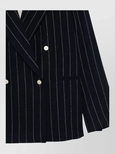 Alysi Striped Wool Double Breasted Tailored Jacket In Blue