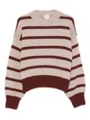 Alysi Beige Round Neck Striped Sweater In Neutral