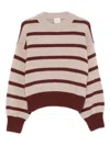Alysi Beige Round Neck Striped Sweater In Neutral