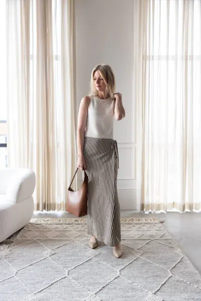 Alysi Striped Wrap Maxi Skirt In Chocolate/ivory In Multi