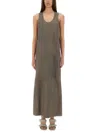 Alysi Sleeveless Leather Maxi Dress With Deep V-neckline In Grey