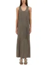 Alysi Sleeveless Leather Maxi Dress With Deep V-neckline In Grey