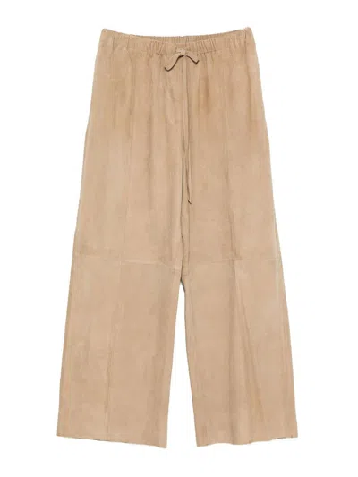 Alysi Suede Leather Trousers In Sand