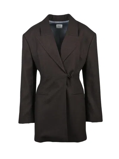 Alysi Tailored Brown Blazer Dress With Double-breasted Closure In Black