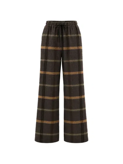 Alysi Tartan Flannel Trousers In Burgundy