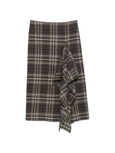 Alysi Tartan-print Asymmetric Skirt In Brown