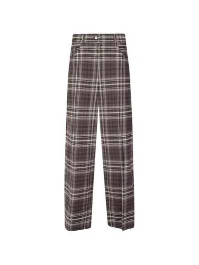 Alysi Tartan-print Cotton Trousers In Brown