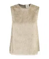 Alysi Top Girocollo S Maniche Fringe In Neutral