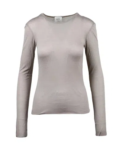 Alysi Taupe Viscose-wool Brushed Knit Top In Gray