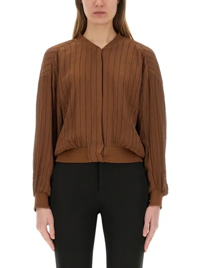 ALYSI TEXTURED CRINKLED SILK BOMBER JACKET