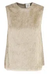 Alysi Textured Fringe Top With Crew Neck In Neutral