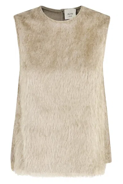 ALYSI TEXTURED FRINGE TOP WITH CREW NECK