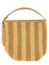 Alysi Textured Straw Bag With Leather Handle In Neutrals